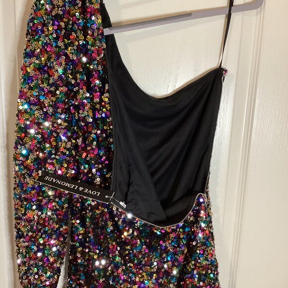 NWT LOVE & LEMONADE Women's One Shoulder Bodycon Sequin Dress Multicolored - Picture 6 of 8